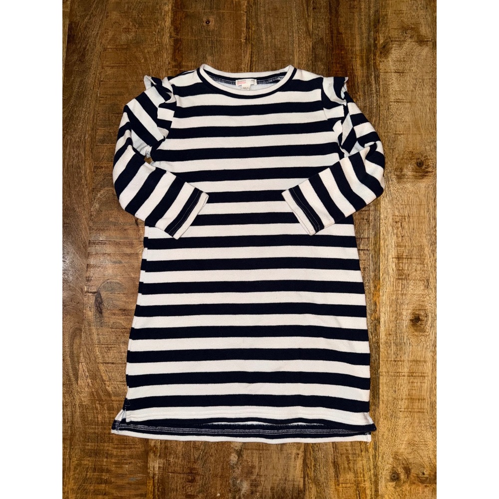 J.Crew Crewcuts Girls Size 7 Navy White Striped Long Sleeve Ruffle Dress